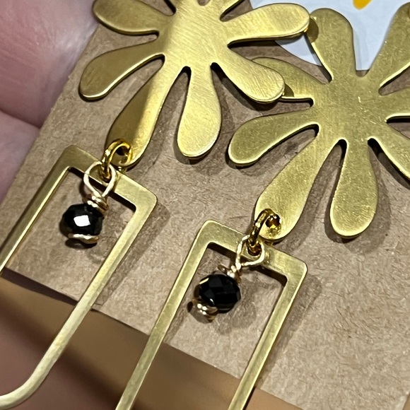 Hand Crafted Raw Brass Flower Power Dangle Earrings - Picture 4 of 5